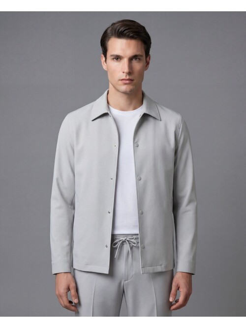 Grey Shirt Collar Snap Fastener Polyamide Suit