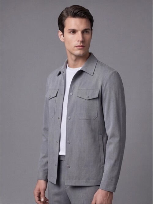 Gri İki Cep Çıt Çıt Kapaklı Performans Takım Elbise