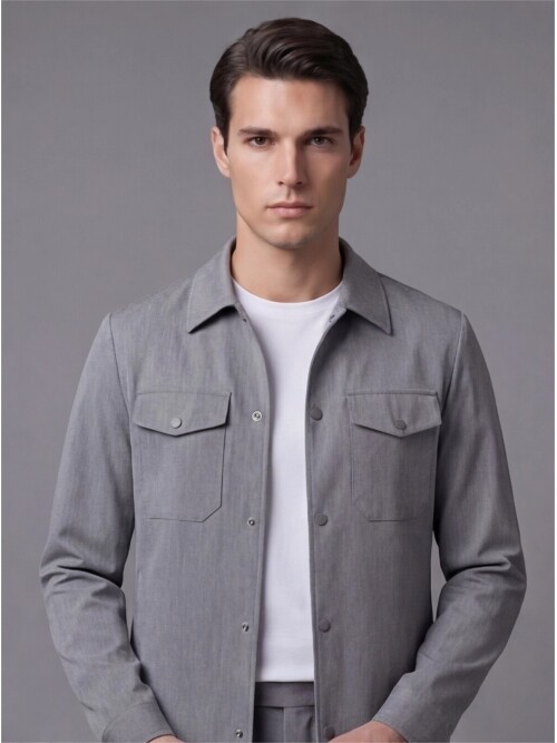 Gri İki Cep Çıt Çıt Kapaklı Performans Takım Elbise