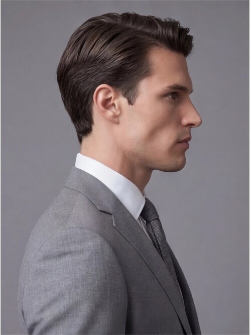 Gri Mono Yaka İki Düğmeli Takım Elbise