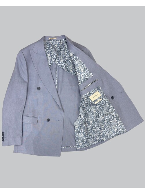 Gri Sivri Yaka 4 Düğme Keten Takım Elbise