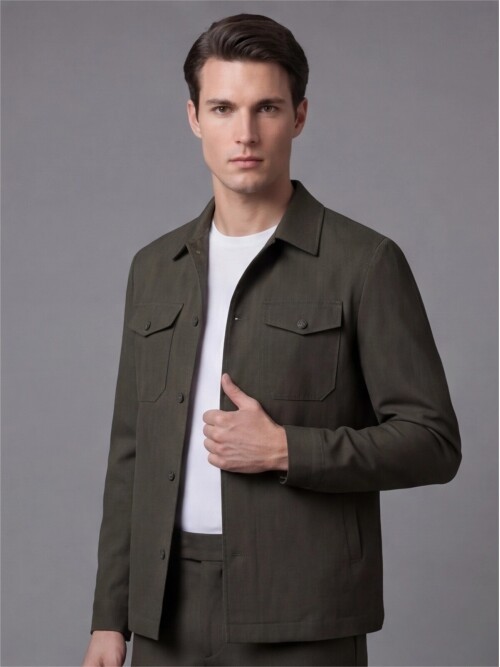 Haki İki Cep Çıt Çıt Kapaklı Performans Takım Elbise