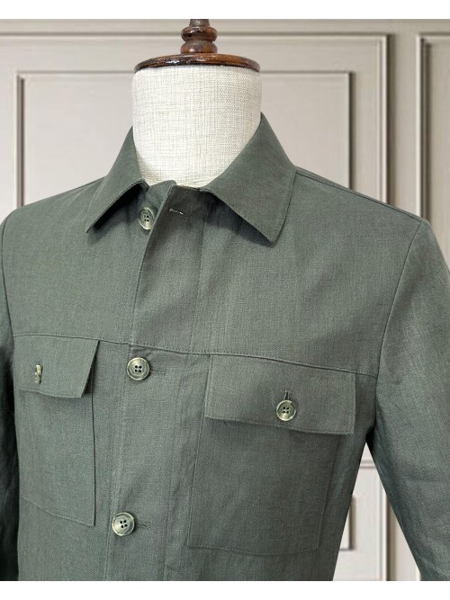 Haki Keten Safari Takım Elbise