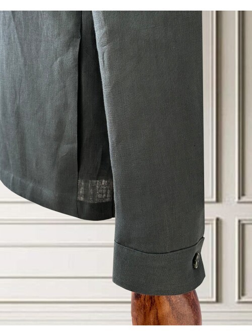 Haki Keten Safari Takım Elbise