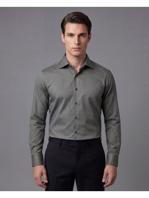 Haki Slim Fit Uzun Kollu Klasik Yaka Gömlek