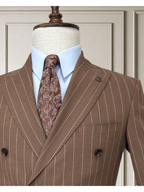 Brown Pinstripe Double-Breasted Men’s Suit