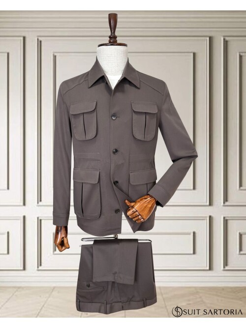 Kahverengi Safari Model Dört Cepli Takım Elbise