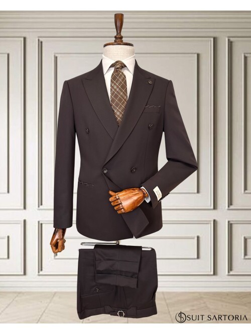 Brown Peak Lapel Double Breasted Men’s Suit