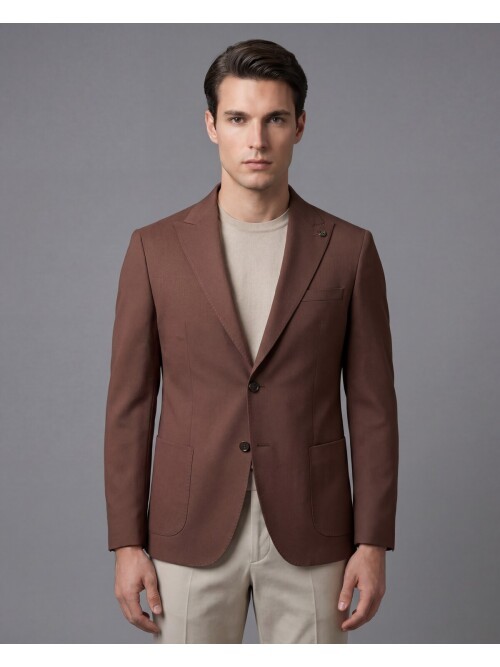 Brown Peak Lapel Patch Pocket Comfort Fit Blazer