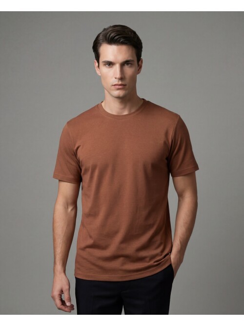 Kiremit Rengi Bisiklet Yaka Pamuklu Slim Fit T-shirt