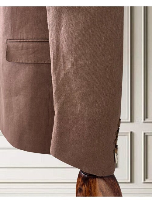 Kiremit Sivri Yaka 4 Düğme Keten Takım Elbise