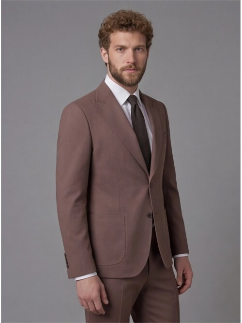 Terracotta Slim Fit Peak Lapel Patch Pocket Mens Suit