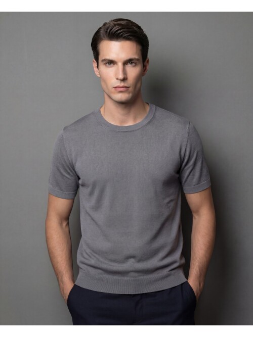 Dark Grey Crew Neck Short Sleeve Knit