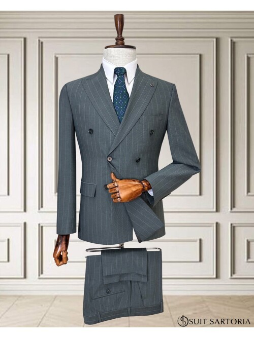Light Grey Pinstripe Double-Breasted Men’s Suit