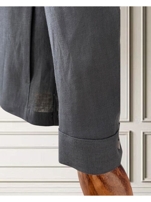 Koyu Gri Keten Safari Takım Elbise