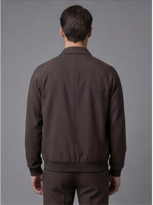 Koyu Kahverengi Fermuarlı Gömlek Yaka Spor Takım