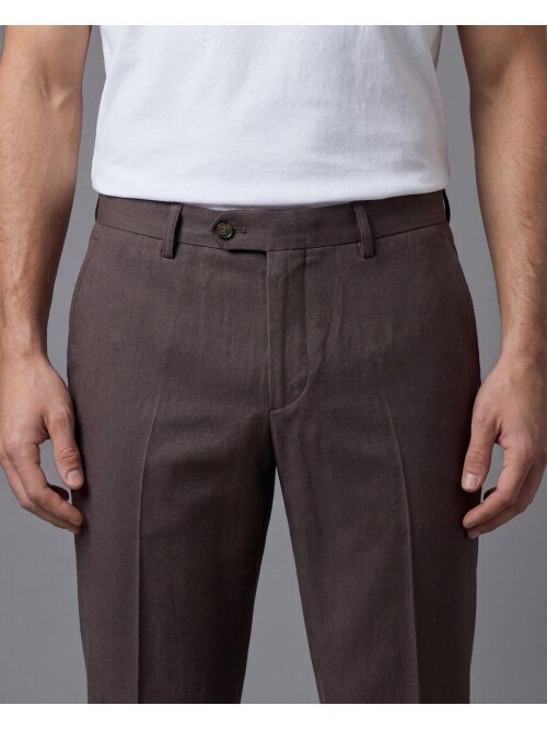 Koyu Kahverengi Mono Yaka Comfort Fit Torba Cepli Takım Elbise