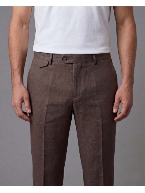 Koyu Kahverengi Mono Yaka Comfort Fit Torba Cepli Takım Elbise