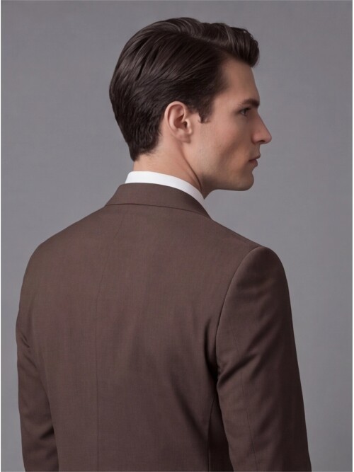 Koyu Kahverengi Mono Yaka İki Düğmeli Takım Elbise