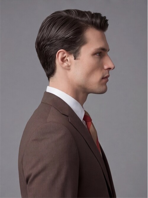 Koyu Kahverengi Mono Yaka İki Düğmeli Takım Elbise