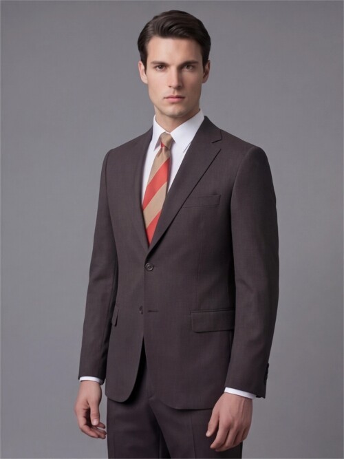 Koyu Kahverengi Mono Yaka İki Düğmeli Takım Elbise