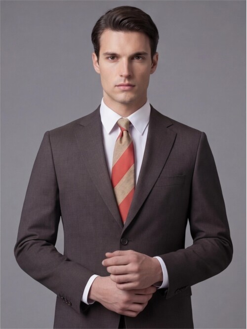 Koyu Kahverengi Mono Yaka İki Düğmeli Takım Elbise