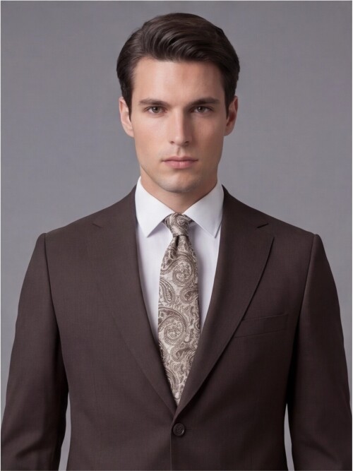 Koyu Kahverengi Mono Yaka İki Düğmeli Takım Elbise