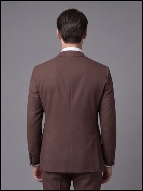 Koyu Kahverengi Sivri Yaka İki Düğmeli Slim Fit Takım Elbise