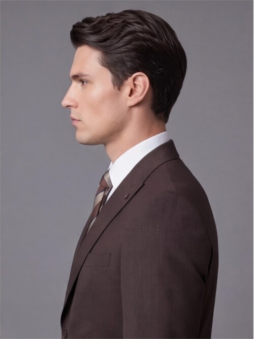 Koyu Kahverengi Sivri Yaka İki Düğmeli Slim Fit Takım Elbise