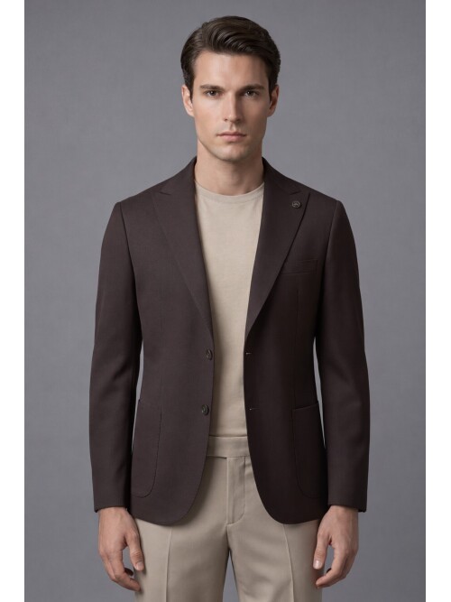 Dark Brown Peak Lapel Patch Pocket Comfort Fit Blazer