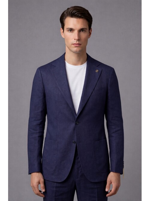 Koyu Mavi Comfort Fit Mono Yaka Torba Cep Takım Elbise