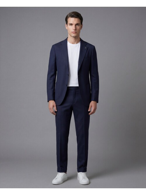 Koyu Mavi Comfort Fit Mono Yaka Torba Cep Takım Elbise