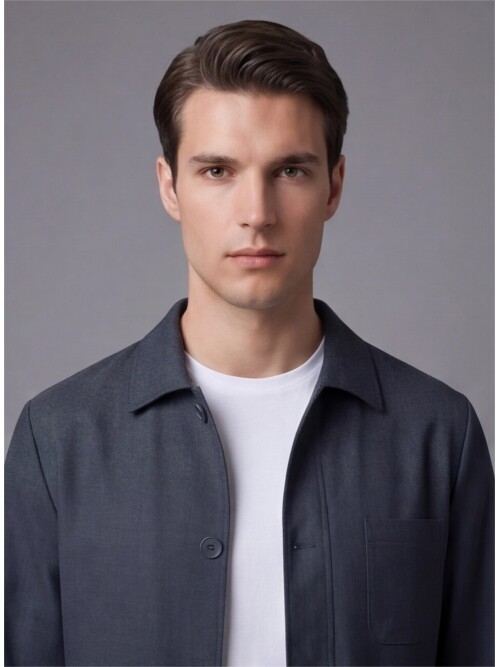 Koyu Mavi Gömlek Yaka Düğmeli Torba Cepli Takım