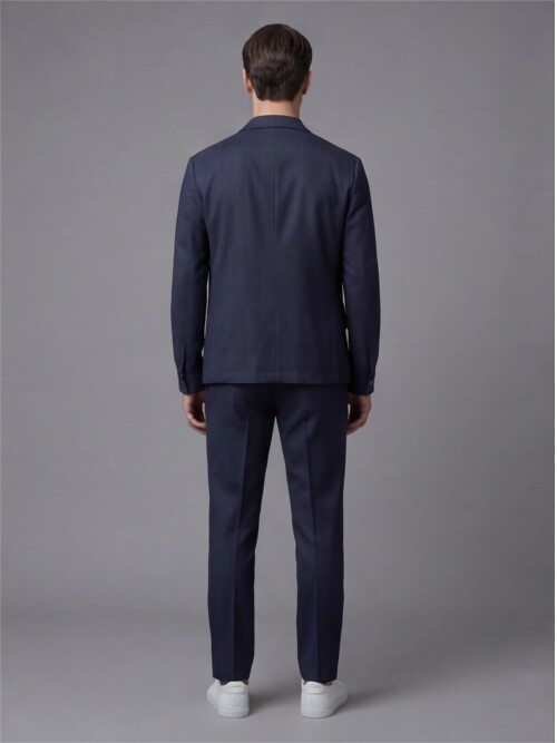 Koyu Mavi Gömlek Yaka Düğmeli Torba Cepli Takım