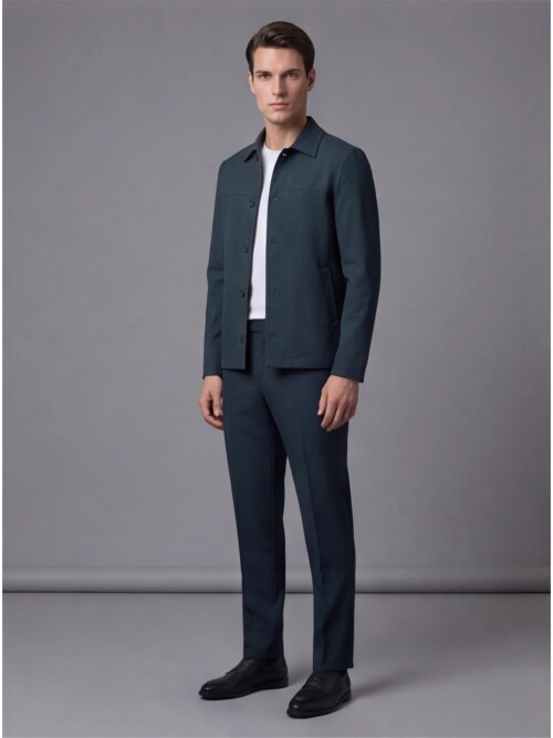 Koyu Yeşil Gömlek Yaka Spor Takım Elbise