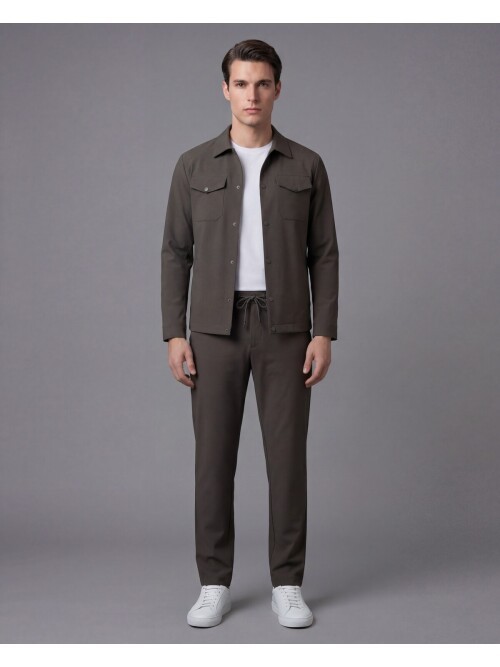 Dark Green Safari Pocket Mens Casual Suit – Comfort Fit Performance Model