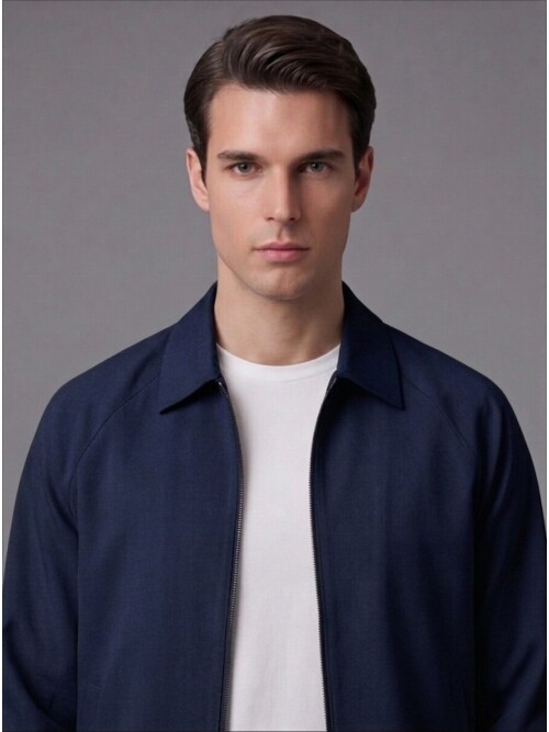 Lacivert Fermuarlı Gömlek Yaka Spor Takım