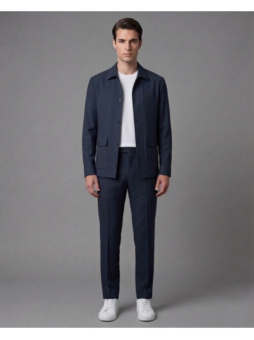 Lacivert Gömlek Yaka Düğmeli Torba Cepli Takım