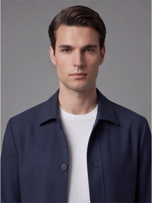 Lacivert Gömlek Yaka Düğmeli Torba Cepli Takım