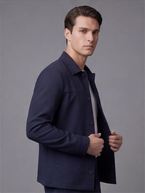 Lacivert Gömlek Yaka Spor Takım Elbise