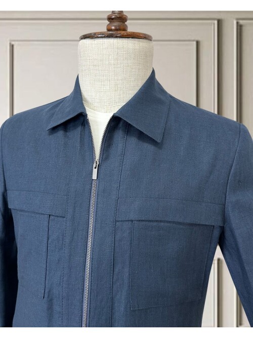 Lacivert Keten Safari Takım Elbise