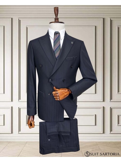 Navy Blue Pinstripe Double-Breasted Suit