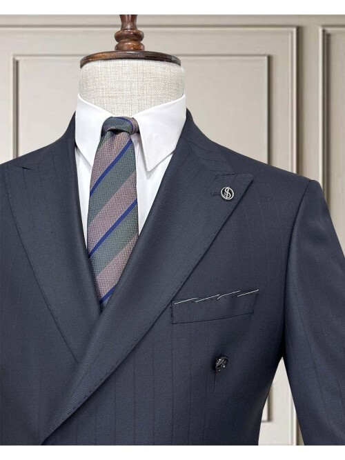 Navy Blue Pinstripe Double-Breasted Suit