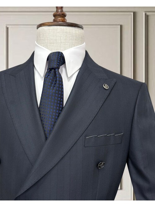 Navy Blue Pinstripe Double-Breasted Suit