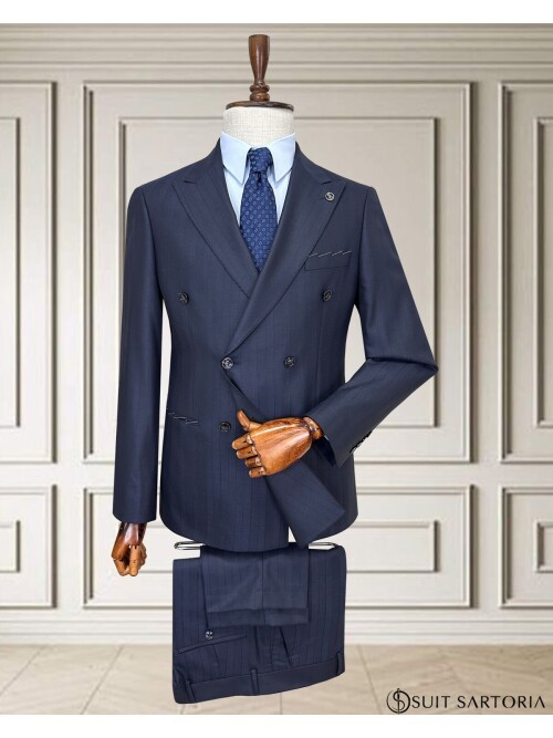 Navy Blue Pinstripe Double-Breasted Suit