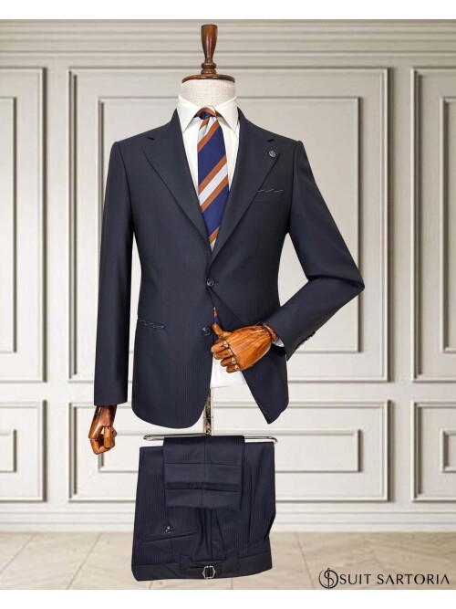 Navy Blue Mono Lapel Men’s Suit