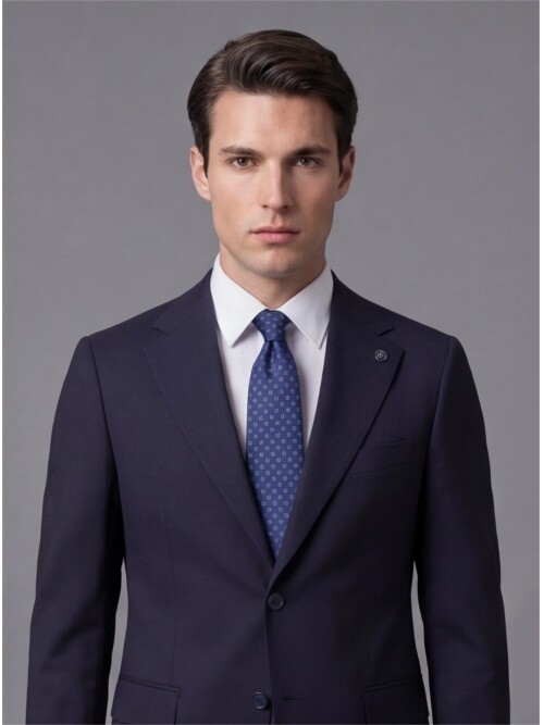 Lacivert Mono Yaka İki Düğmeli Slim Fit Takım Elbise