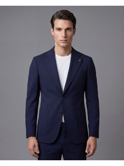 Lacivert Mono Yaka İki Düğmeli Takım Elbise