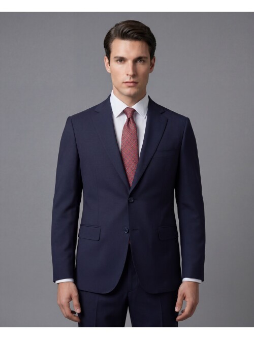 Lacivert Mono Yaka İki Düğmeli Takım Elbise