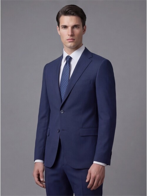 Lacivert Mono Yaka İki Düğmeli Takım Elbise